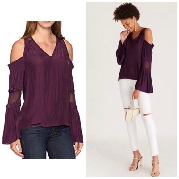 Ramy Brook Wine/ Merlot Cold Shoulder Silk Blend Blouse - Picture 4 of 12